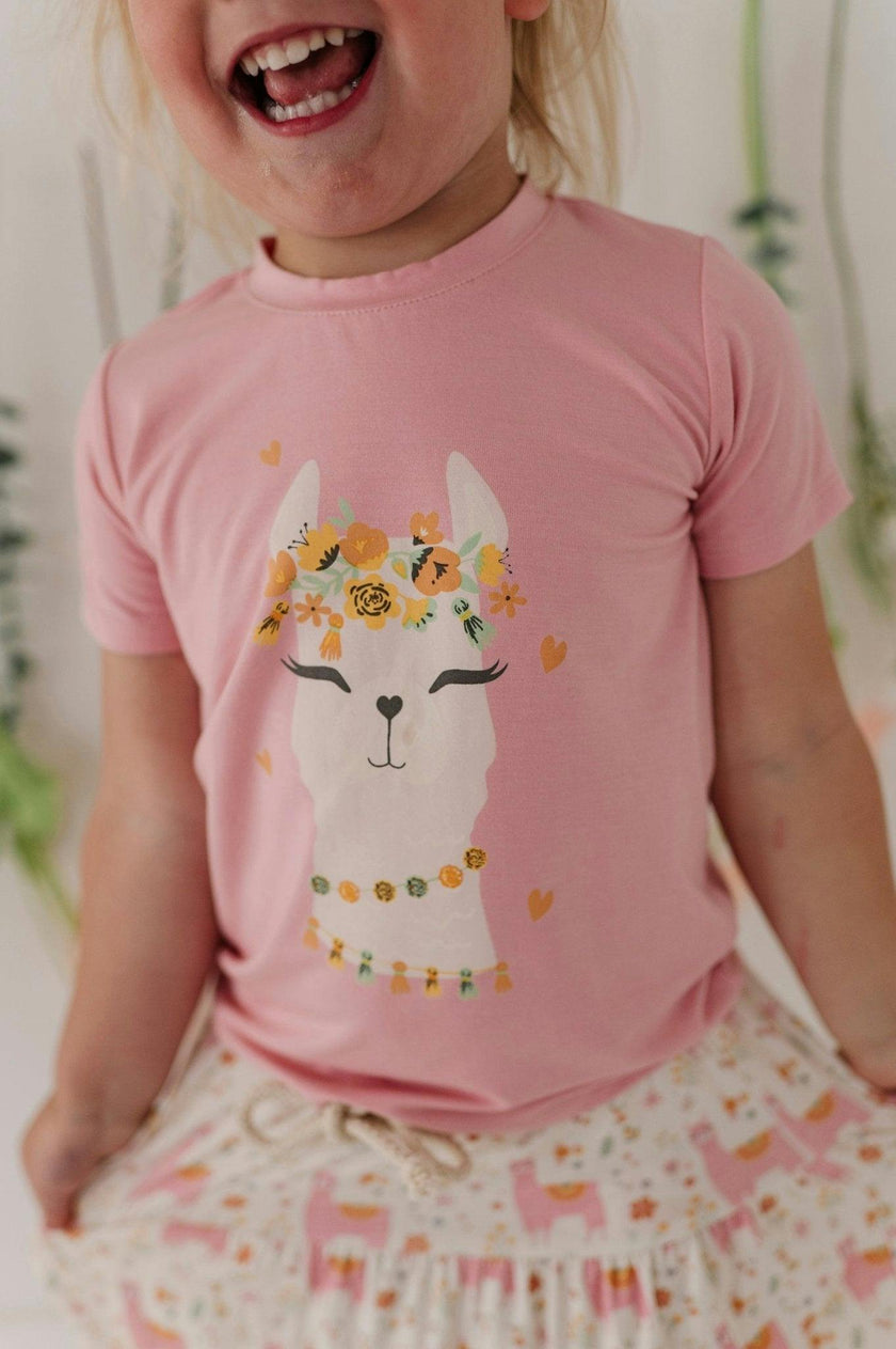 Girl's Short Sleeve Tee in Llamas