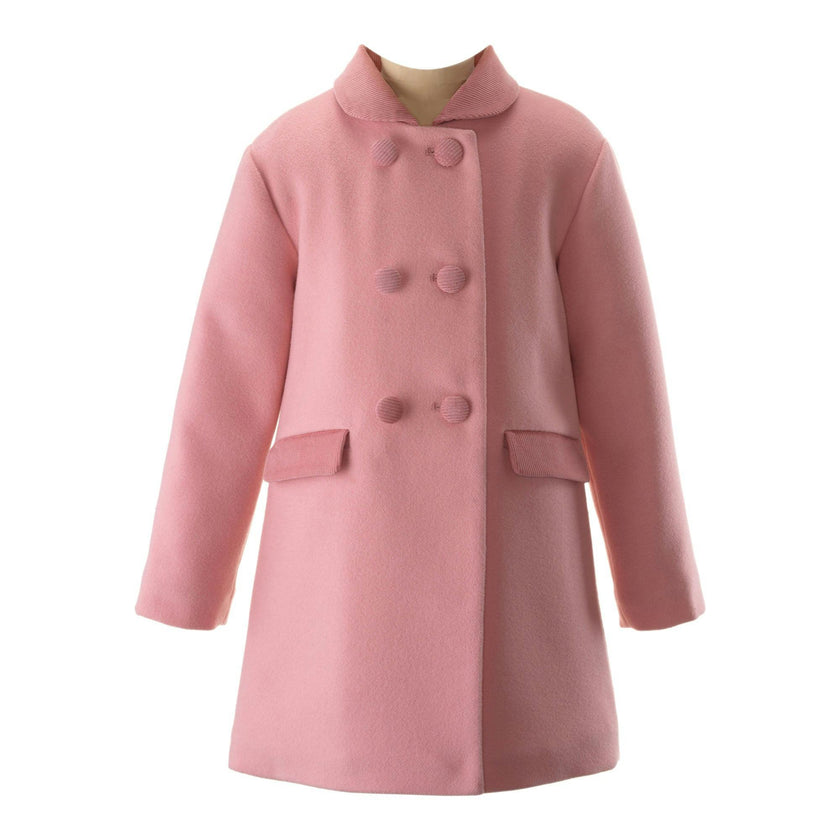 Velvet Collar Trim Pocket Flap Double Breasted Dress Coat