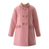 Velvet Collar Trim Pocket Flap Double Breasted Dress Coat