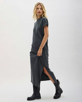Womens Relaxed Tee Maxi Dress - Pigment Dye Jersey - Stretch Limo