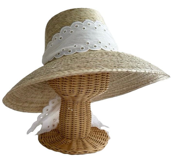 Wildflower Sun Hat - (Preorder Shipping June 15) Antique Eyelet Scallop Lace Wide & Short Ribbon