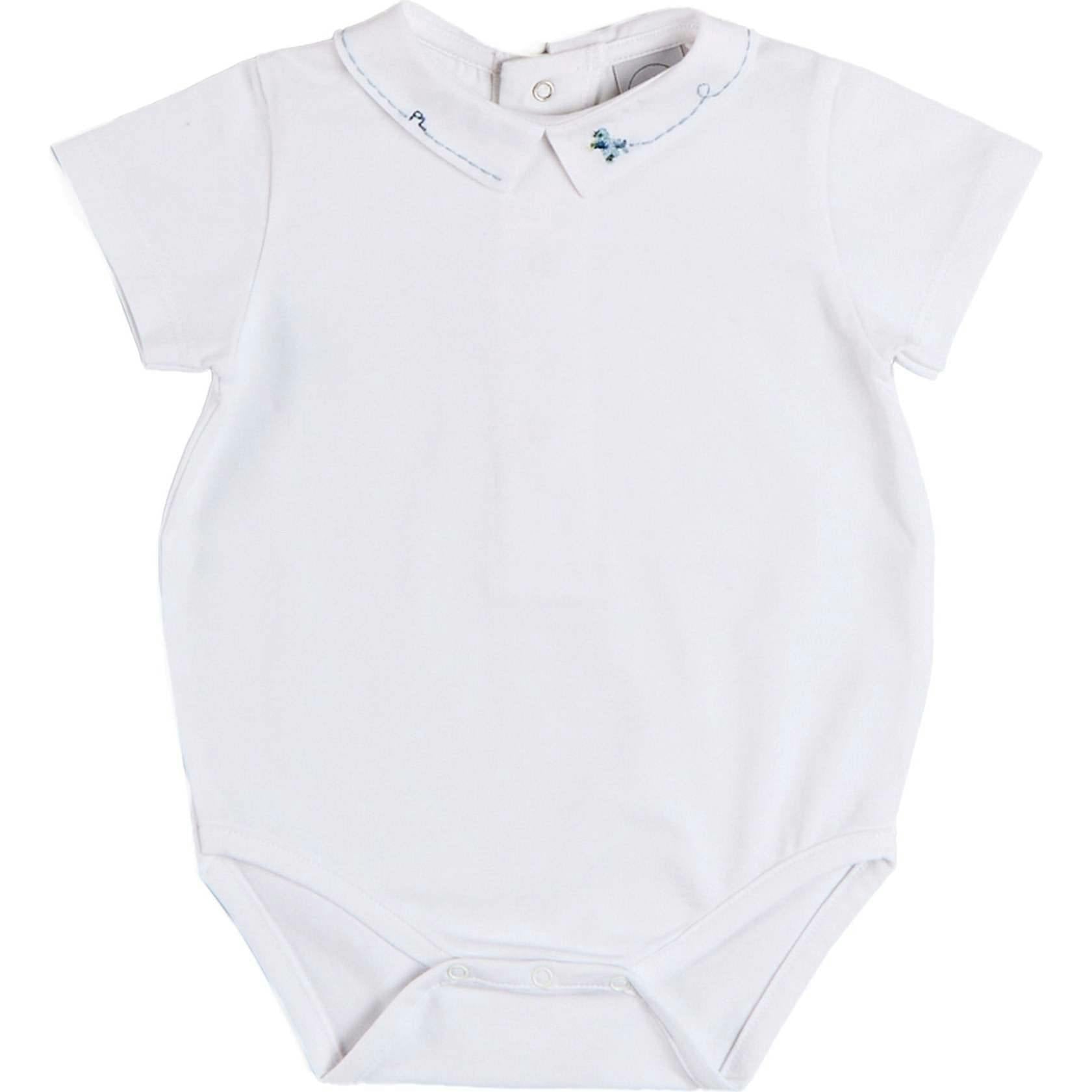 Plane Embroidery Short Sleeve Bodysuit in White (3mths-3yrs)