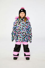 Two Piece Play Snowsuit Black Heart Print With Pink Pants