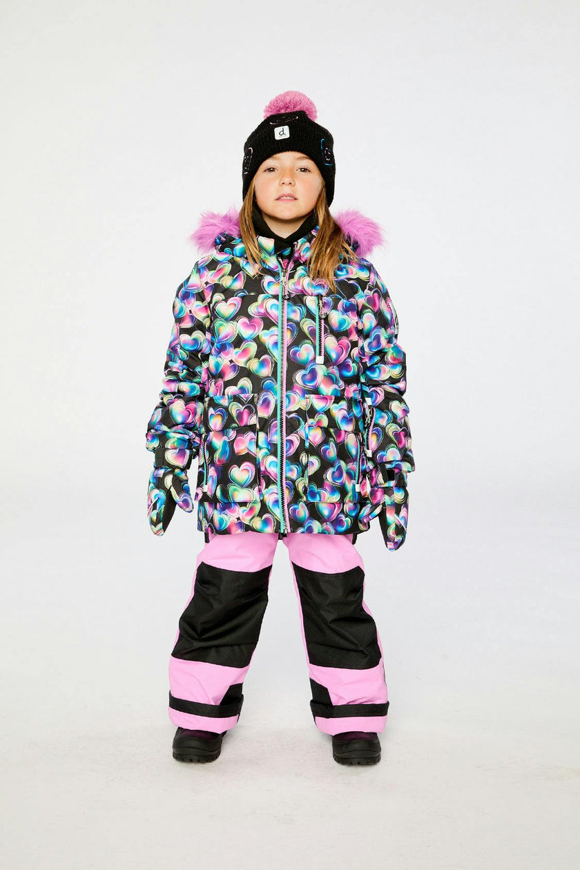 Two Piece Play Snowsuit Black Heart Print With Pink Pants