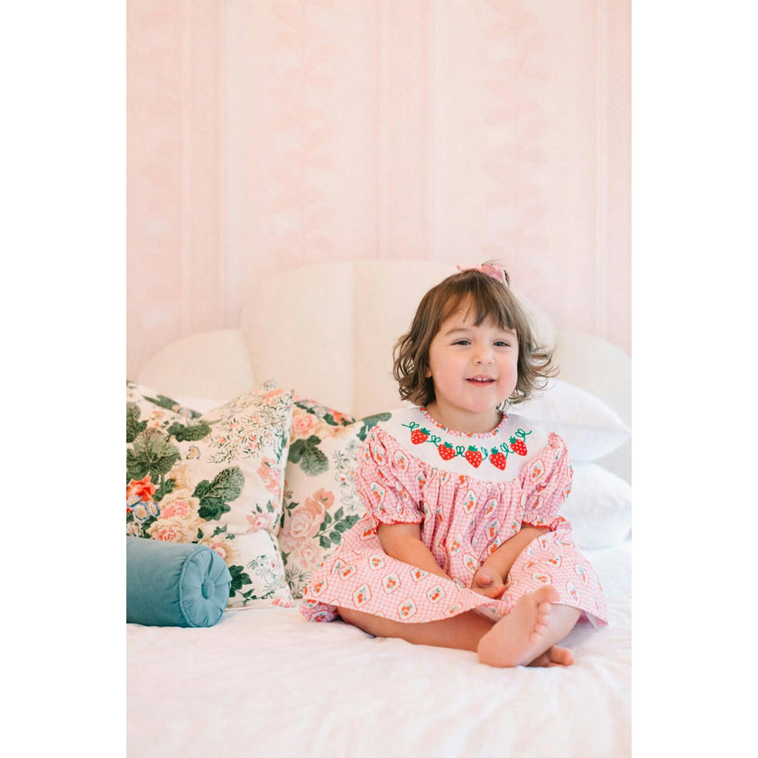 Checkered Strawberry Smocked Dress (FINAL SALE)