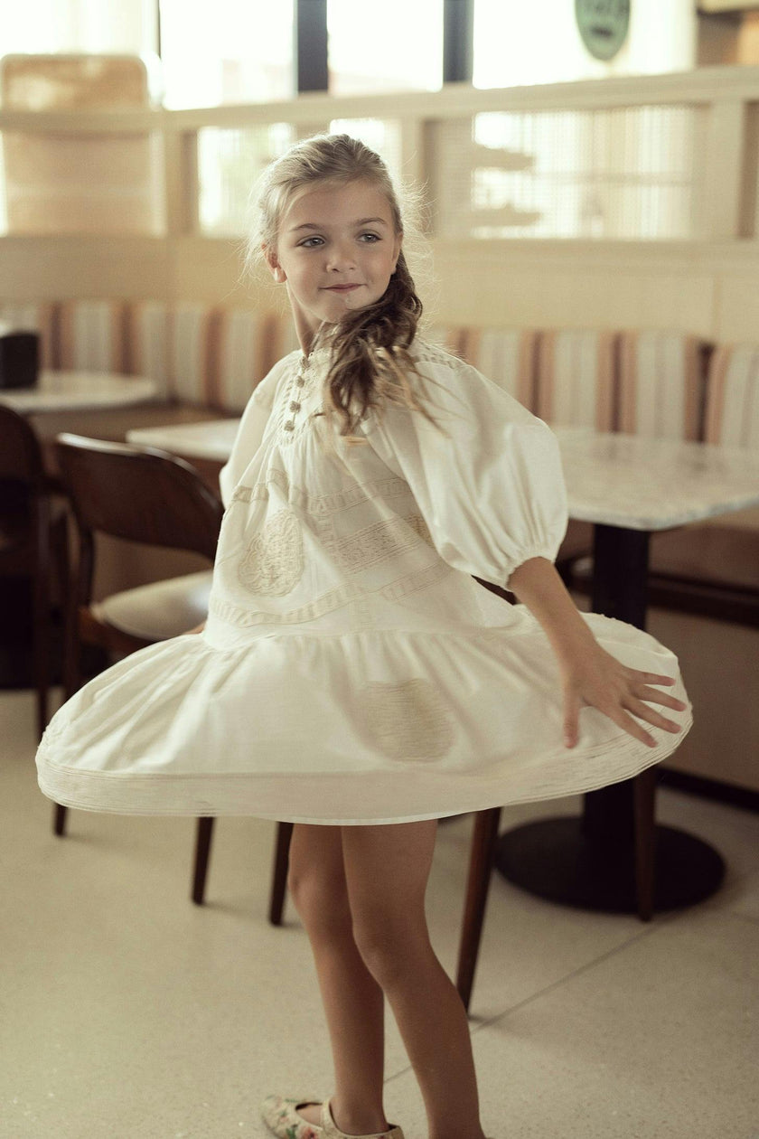 Woven Lace Three-Quarter Sleeve Cotton Dress