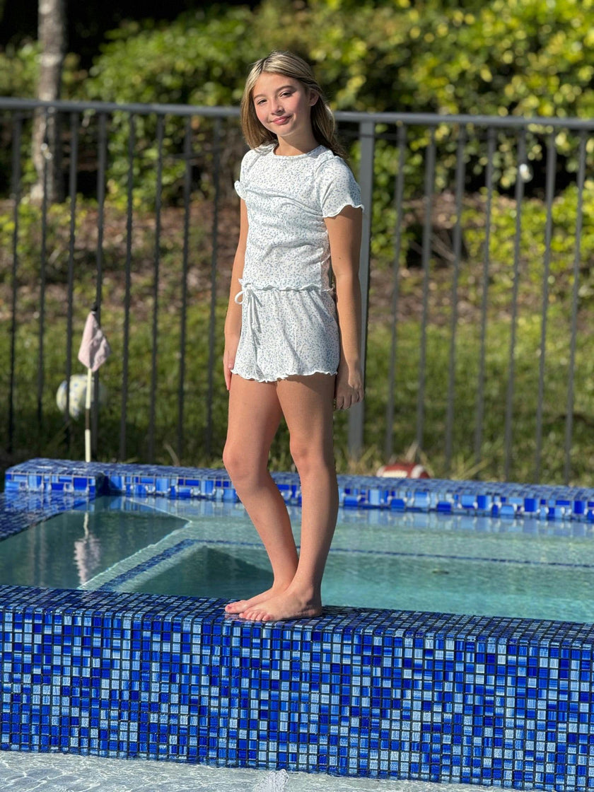 Girls Ribbed 2 Piece Top and Shorts Set