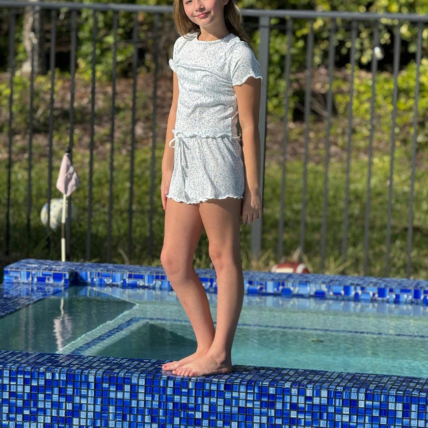 Girls Ribbed 2 Piece Top and Shorts Set
