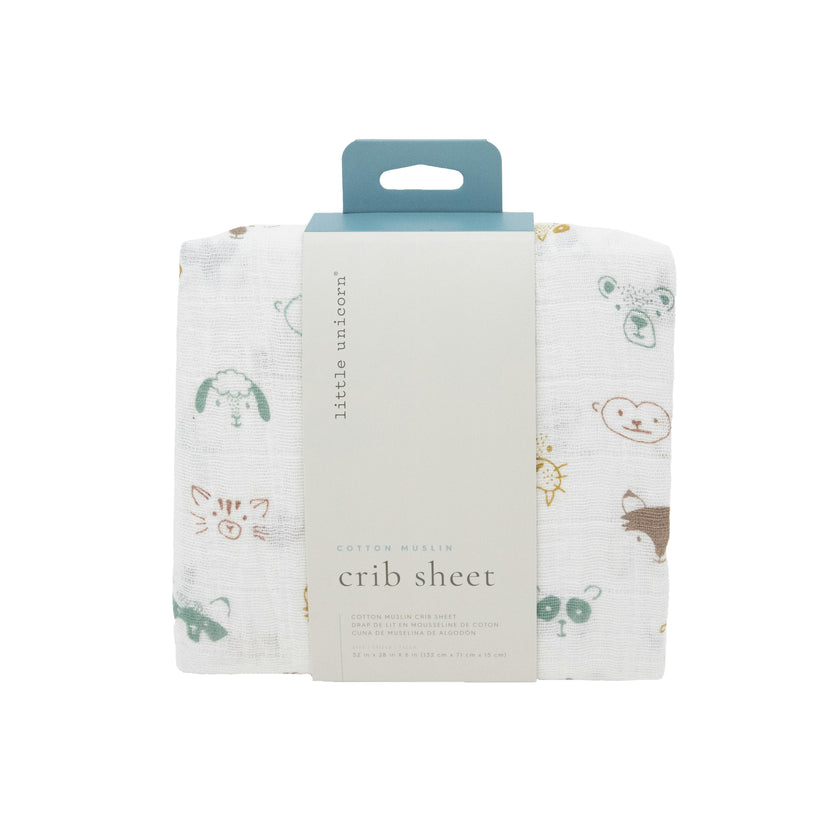 Cotton Muslin Crib Sheet - Animal Crowd