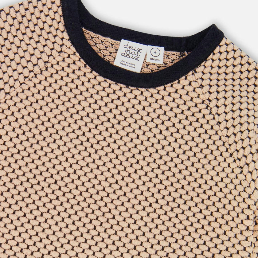 Long Sleeve Knit Sweater Dress Black And Beige