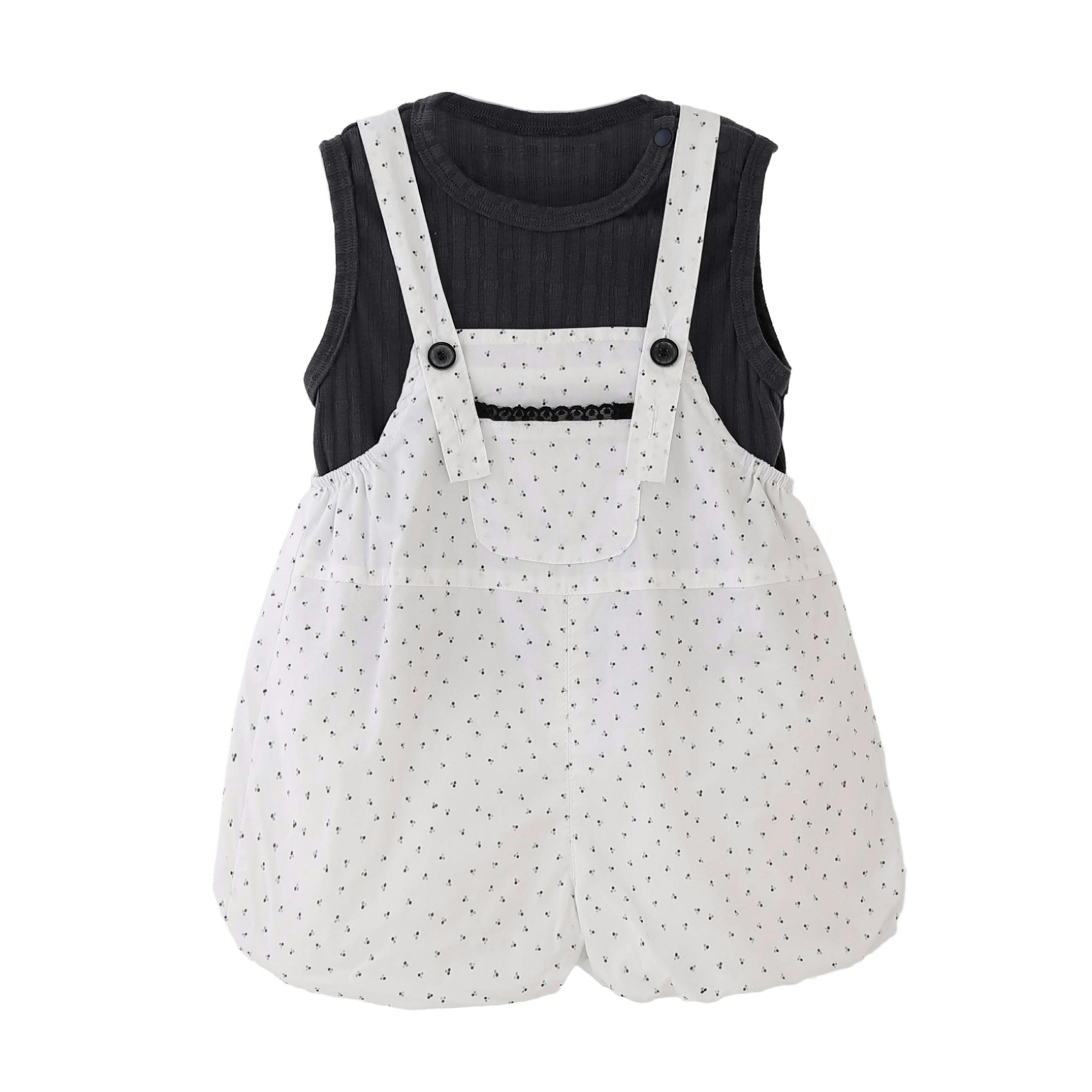 White Dotted Overall Set