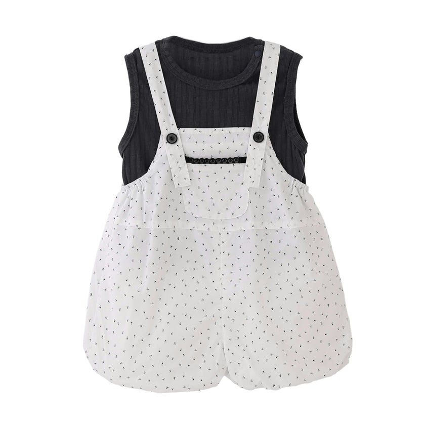 White Dotted Overall Set
