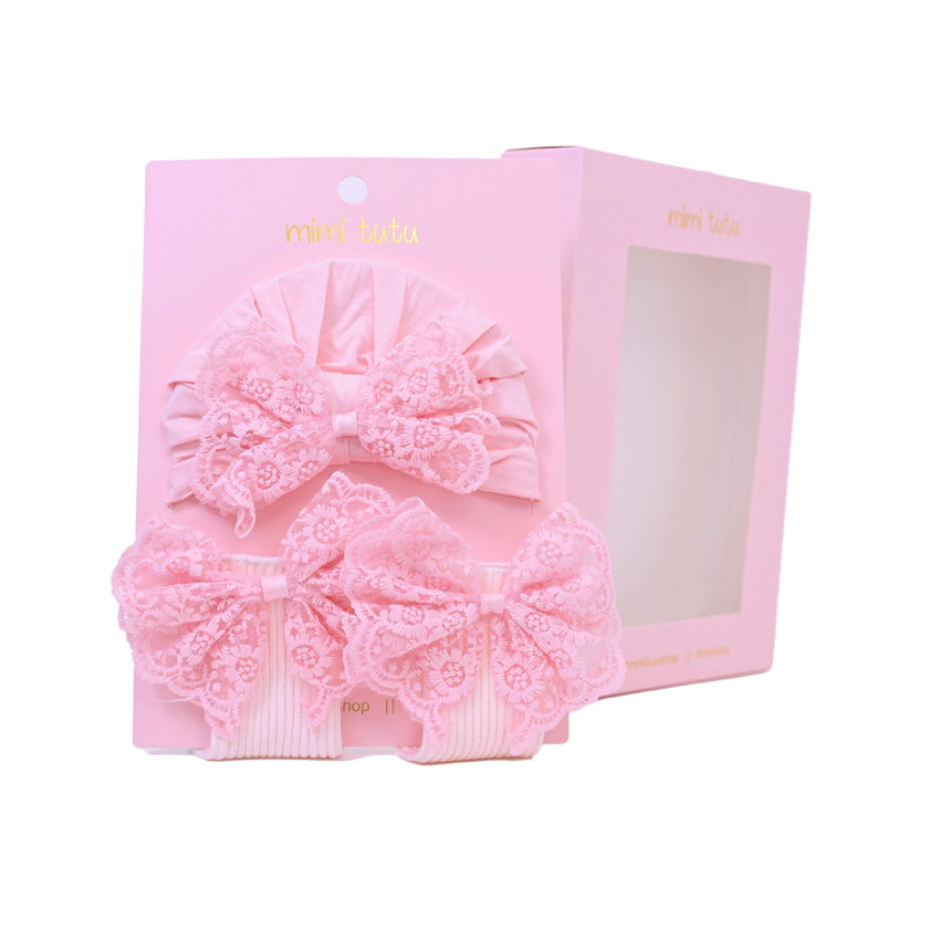 Lace Bow Hat & Sock Gift Set