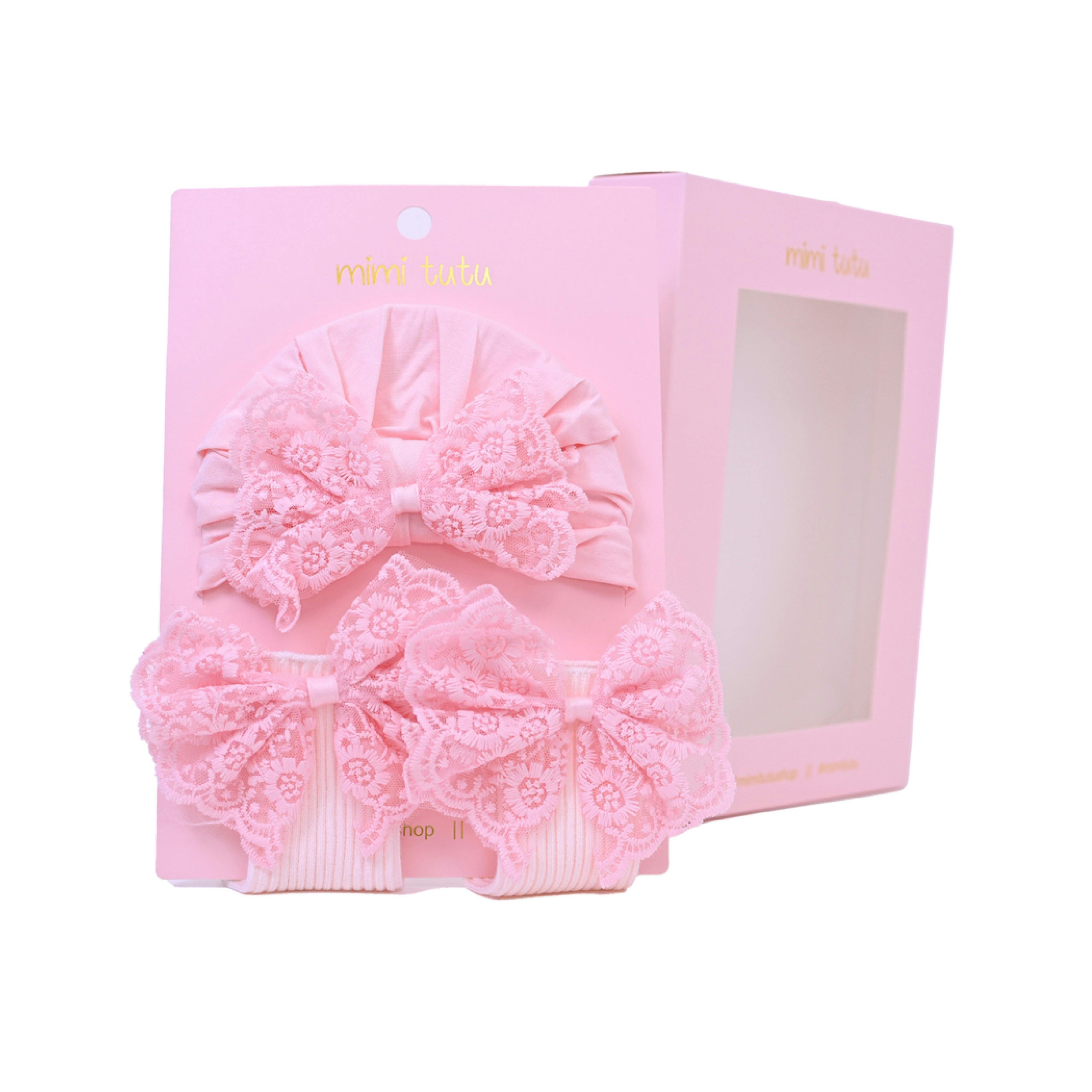 Lace Bow Hat & Sock Gift Set