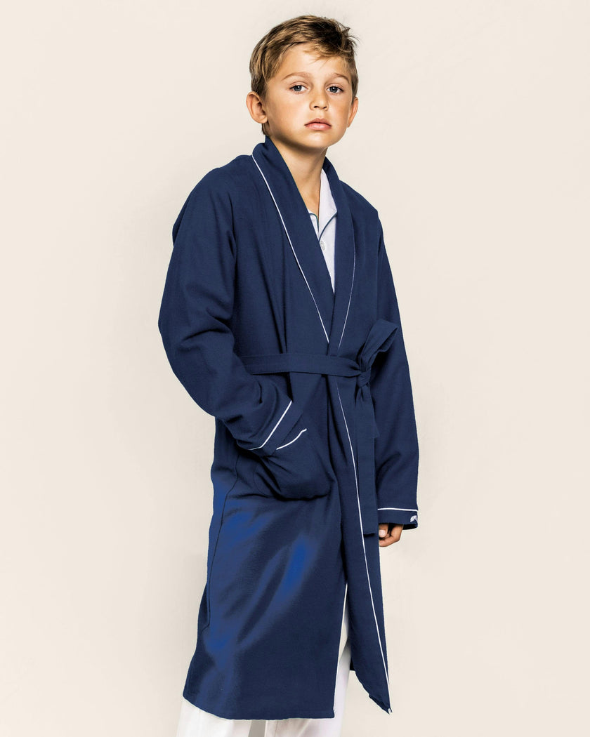 Kid's Flannel Robe in Navy