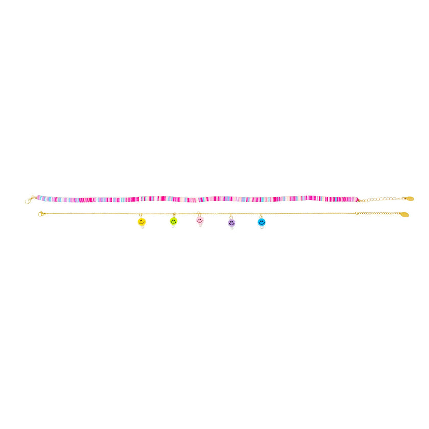 Girl'S Colorful Disk Necklace & Charm Duo