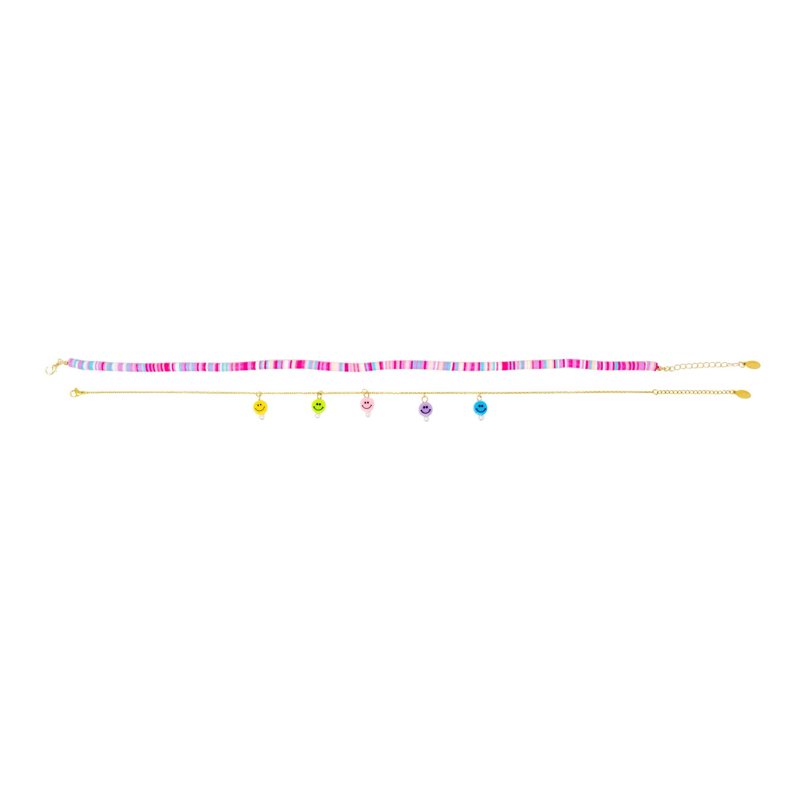 Girl'S Colorful Disk Necklace & Charm Duo