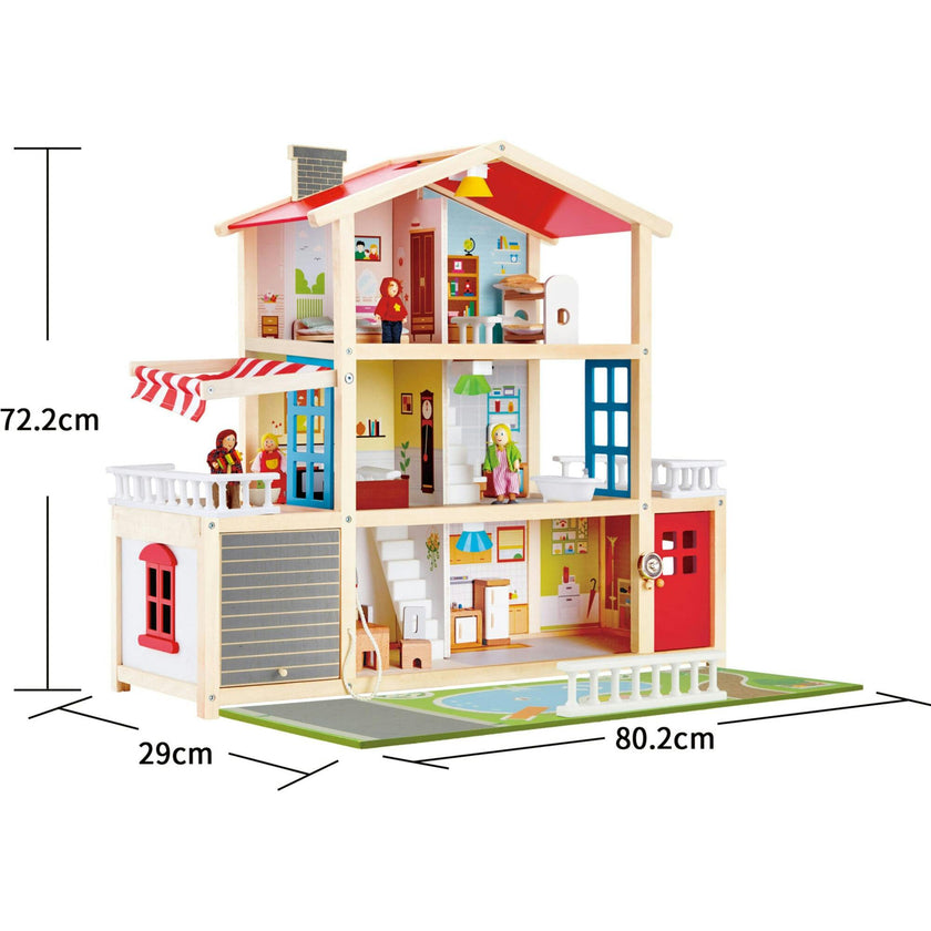 Doll Family Mansion Wooden Dollhouse W/ LED Lights