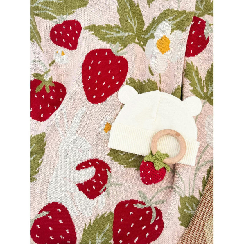 Blanket Hat Teether Gift Set - Strawberry