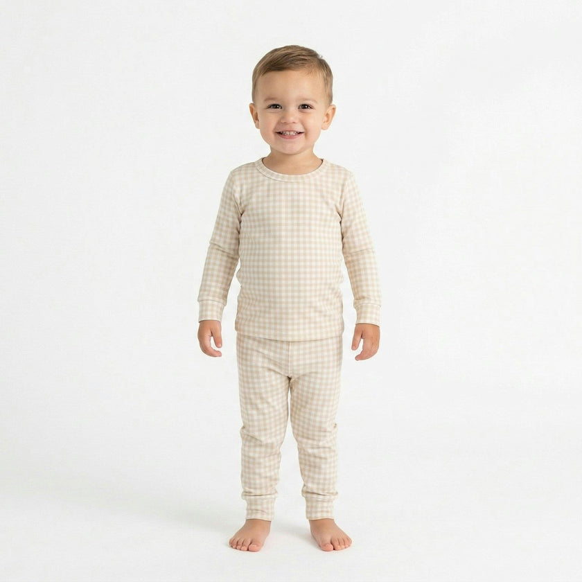 Sandstone Gingham Bamboo Toddler Pajama Set