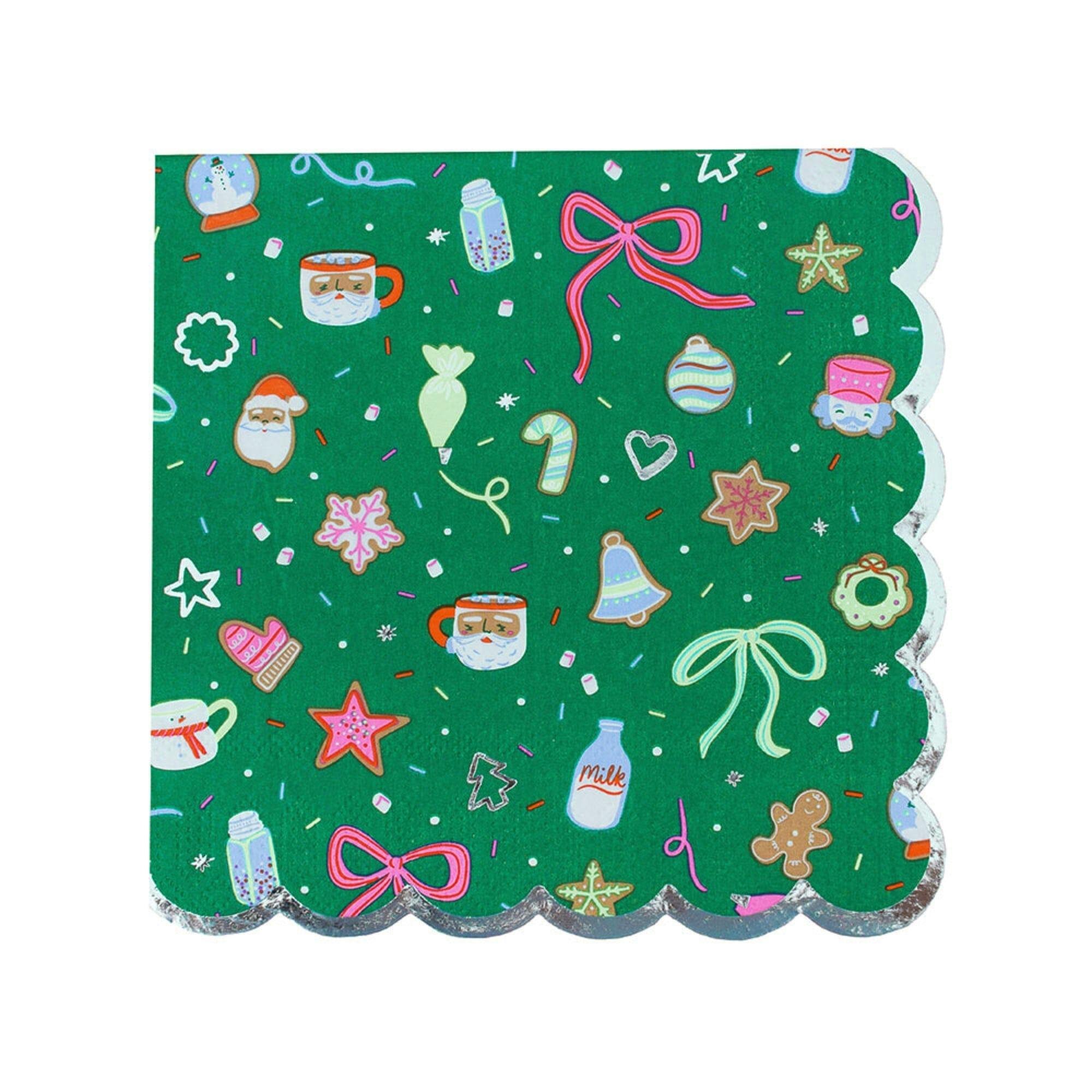Baking Spirits Bright Dark Green Scalloped Large Napkins