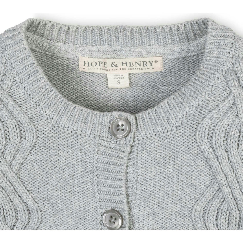Organic Cropped Ruffle Cuff Cable Sweater Cardigan, Grey