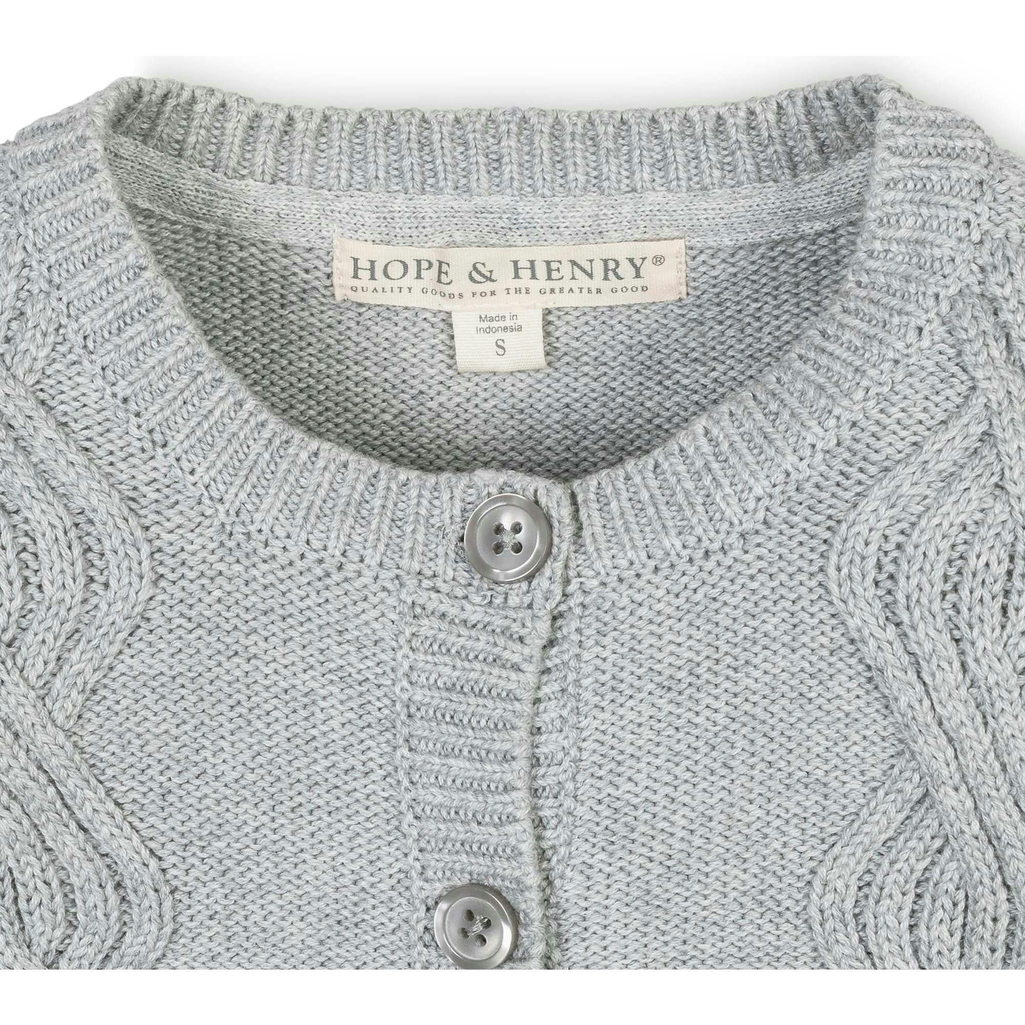 Organic Cropped Ruffle Cuff Cable Sweater Cardigan, Grey