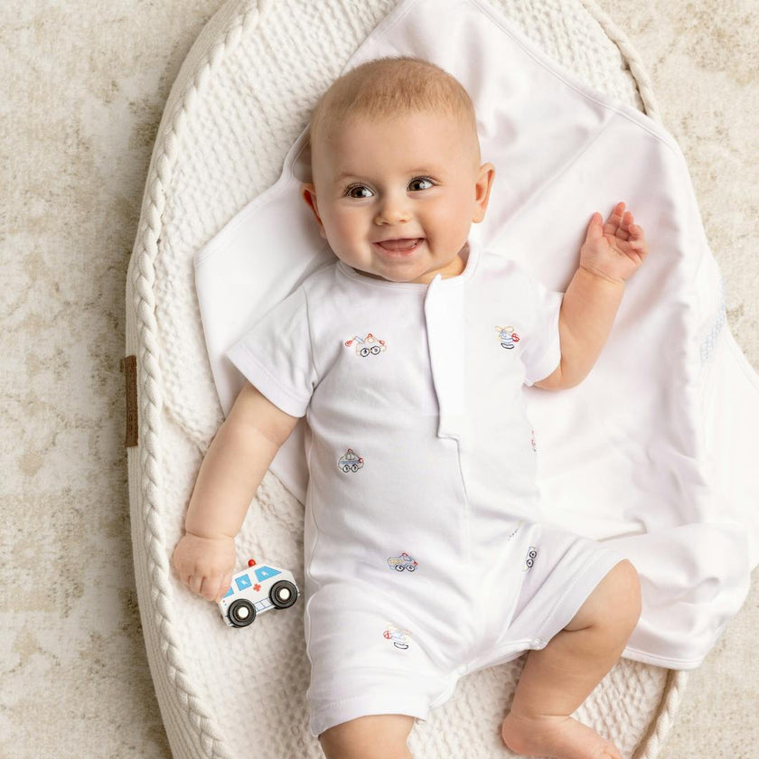 Vehicle Embroidered Cotton Shortall White