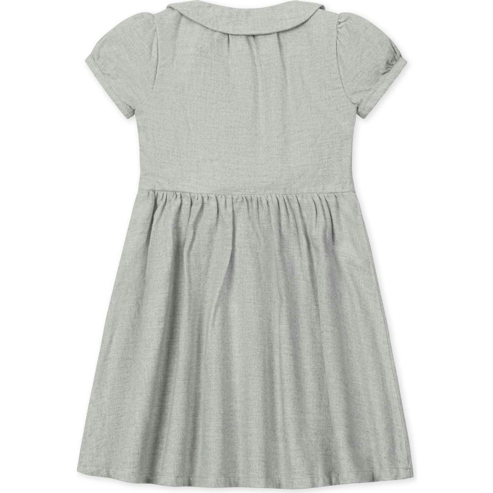 Organic Double Breasted Flannel Dress with Collar, Grey