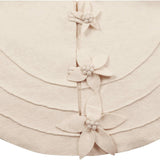 72" Cream Poinsettia Buttons Christmas Tree Skirt in Hand Felted Wool