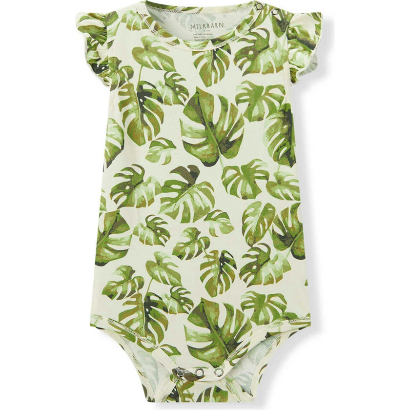 Island Leaf Cotton Stretch Ruffle One Piece