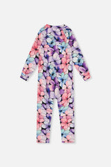 One Piece Thermal Underwear Purple Floral Print
