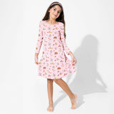 Valentines Kittens Bamboo Girls' Long Sleeve Dress
