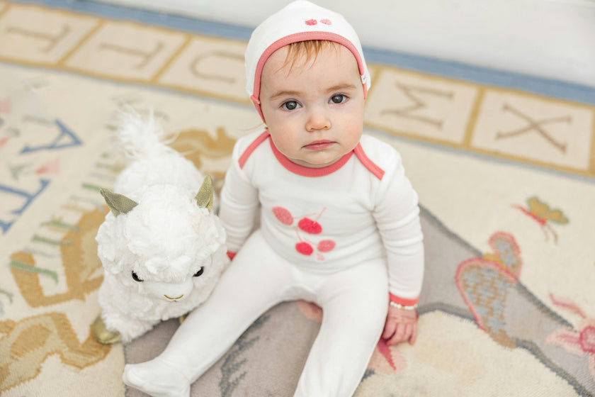 Velour Cherry Print Onesie with Hat
