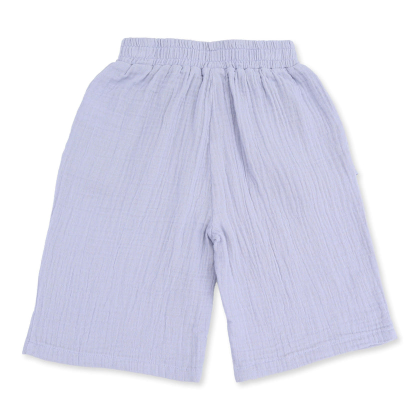 Western Plaid - Solid Muslin Zen Blue - Wide Leg Pant with Ruffle Pocket