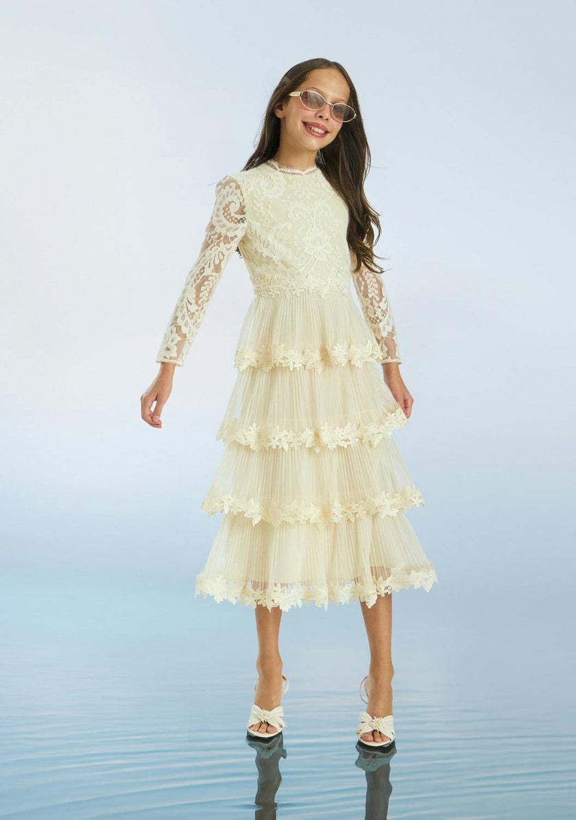 Peggy Lace Midi Dress, Crème