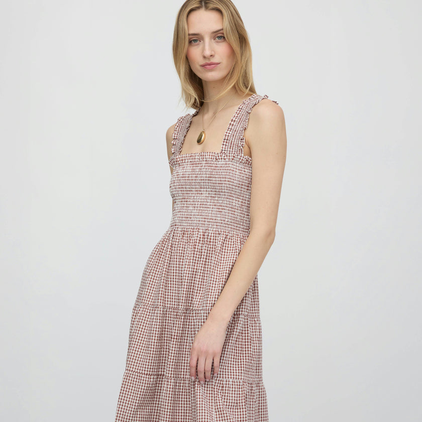 The Goldie Nap Dress - Cognac Gingham