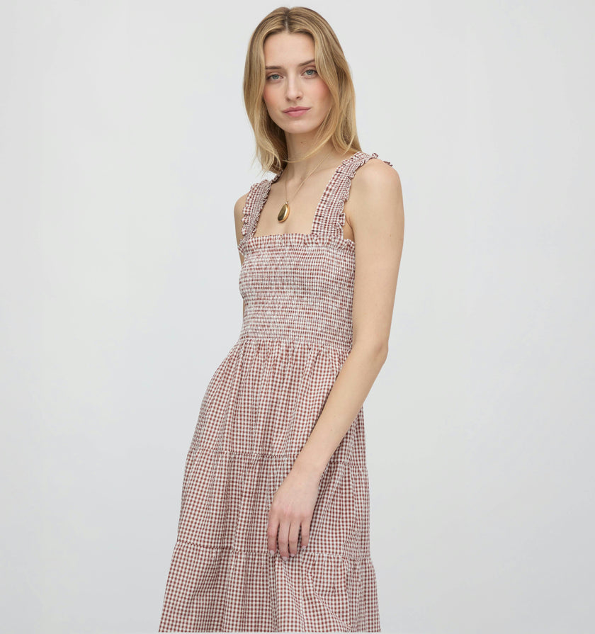 The Goldie Nap Dress - Cognac Gingham