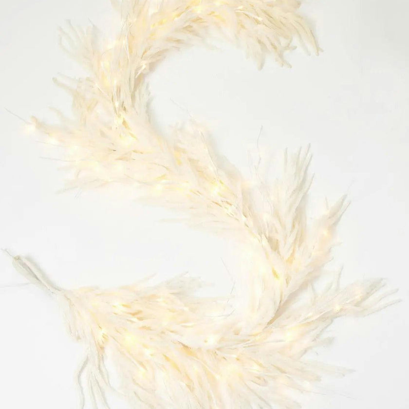 All Aglow - Pre-Lit White Norfolk Pine Christmas Mantel Garland Winter Table Runner