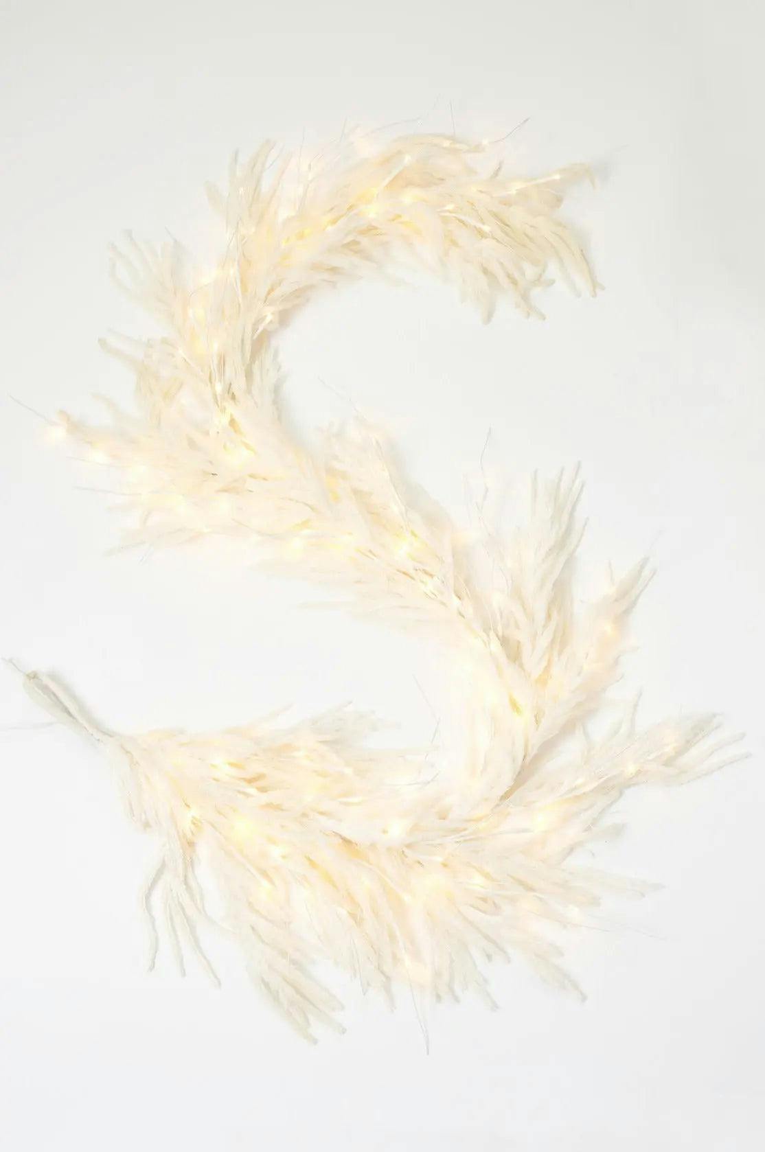 All Aglow - Pre-Lit White Norfolk Pine Christmas Mantel Garland Winter Table Runner