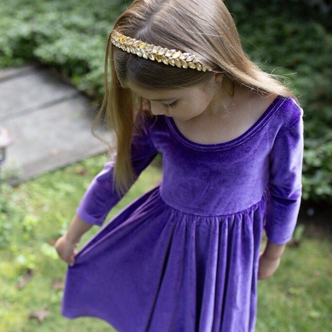 Twirly Dress in Dark Purple Stretch Velvet