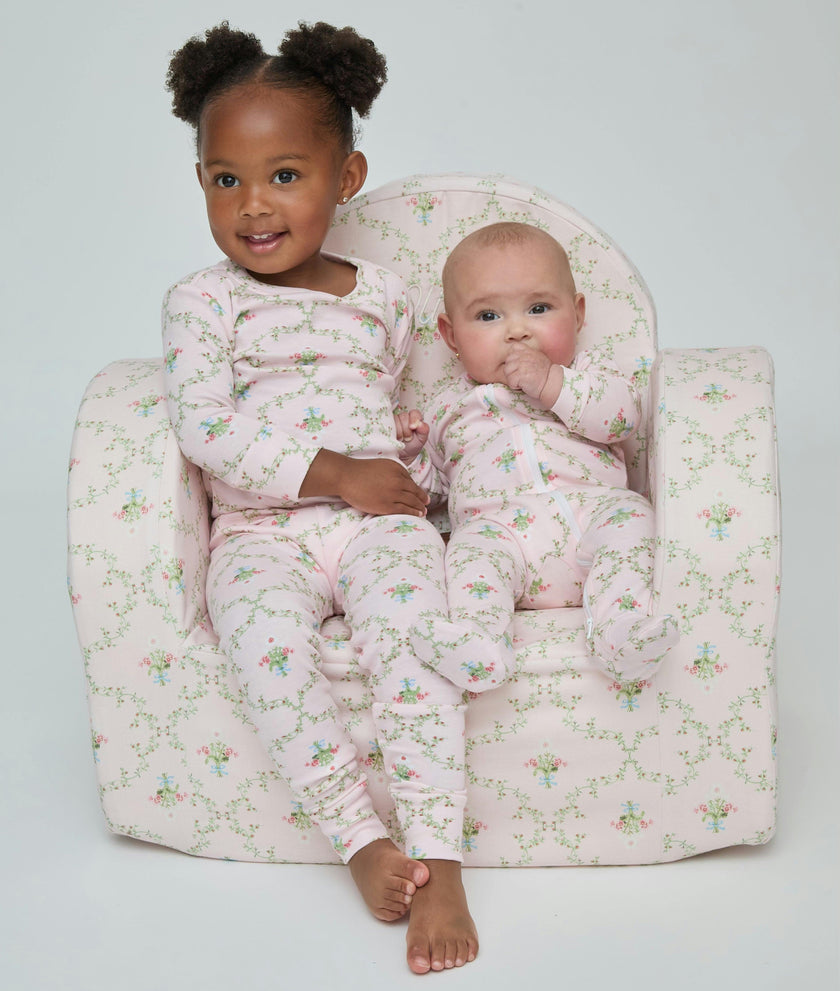 The Tiny Sully Pajama Set - Light Pink Trellis