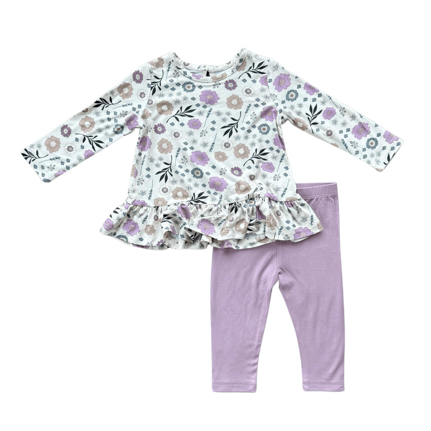 Girls Long Sleeve Peplum Set in Winter Floral