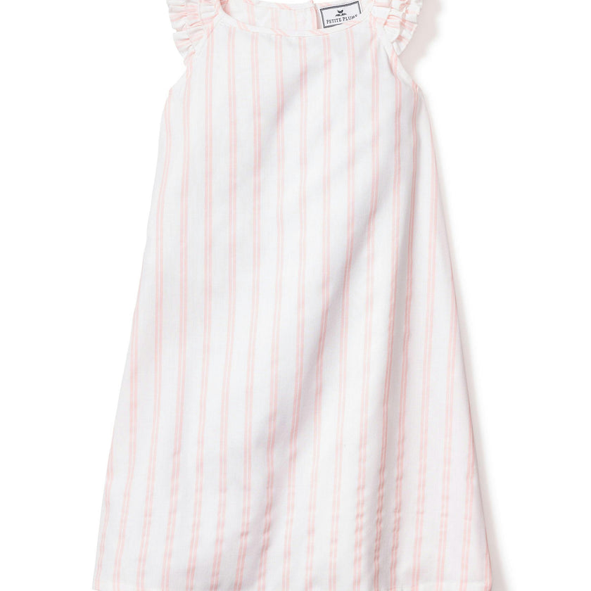 Girl's Twill Amelie Nightgown in Pink and White Stripe