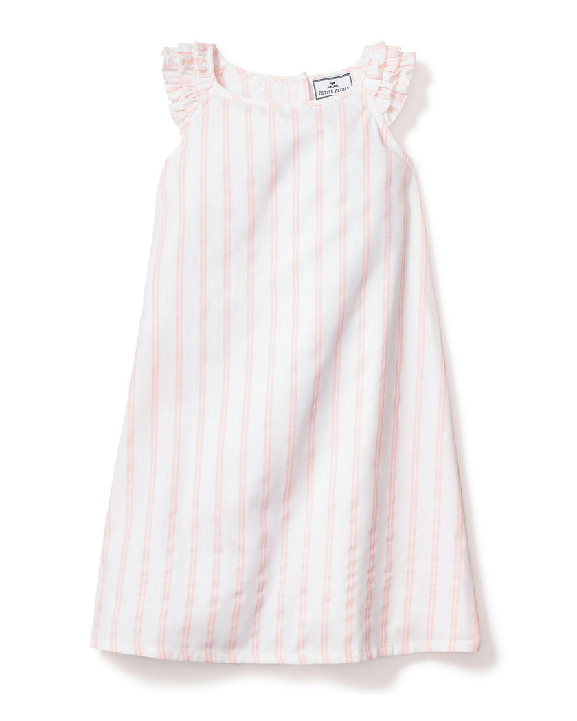 Girl's Twill Amelie Nightgown in Pink and White Stripe
