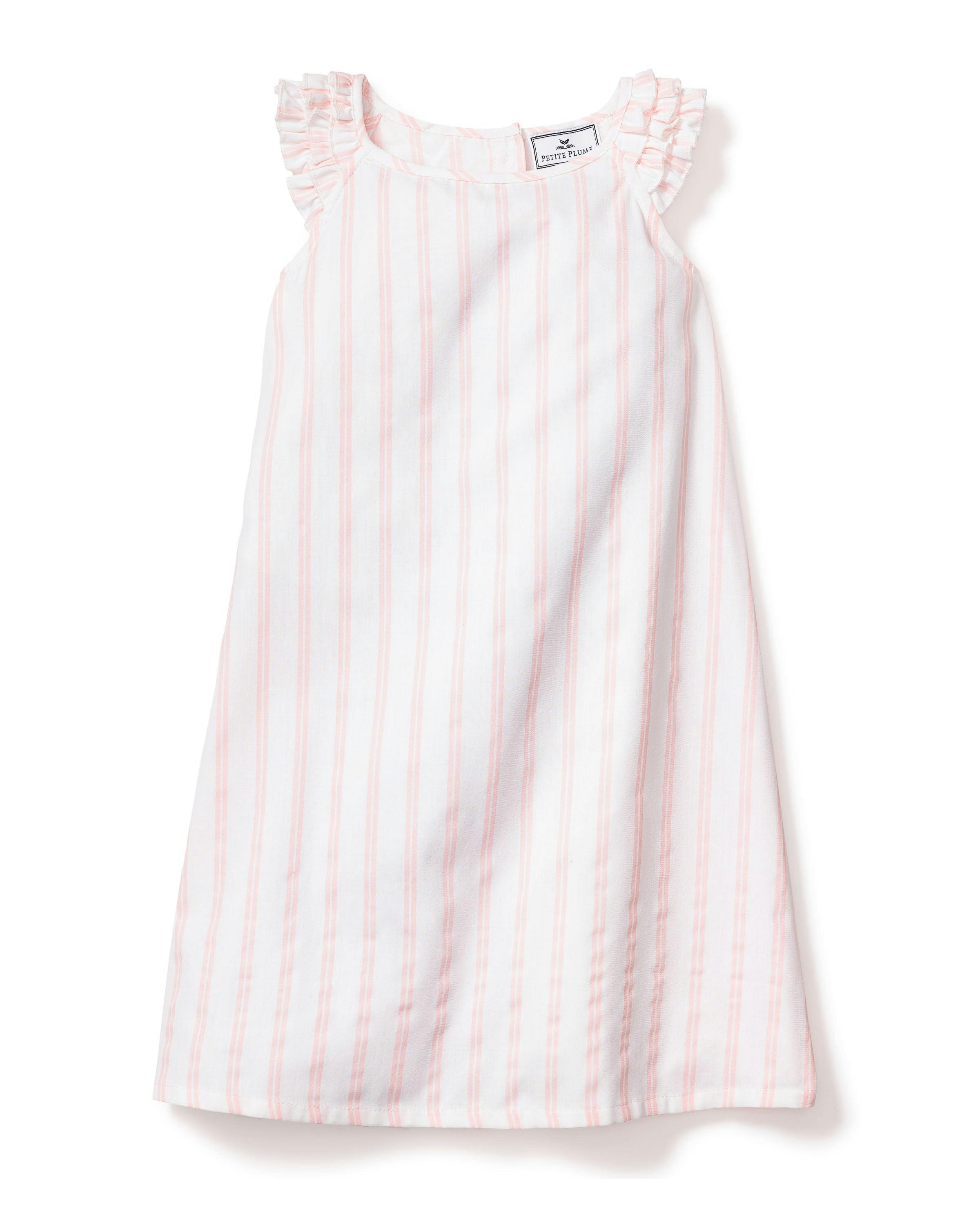 Girl's Twill Amelie Nightgown in Pink and White Stripe