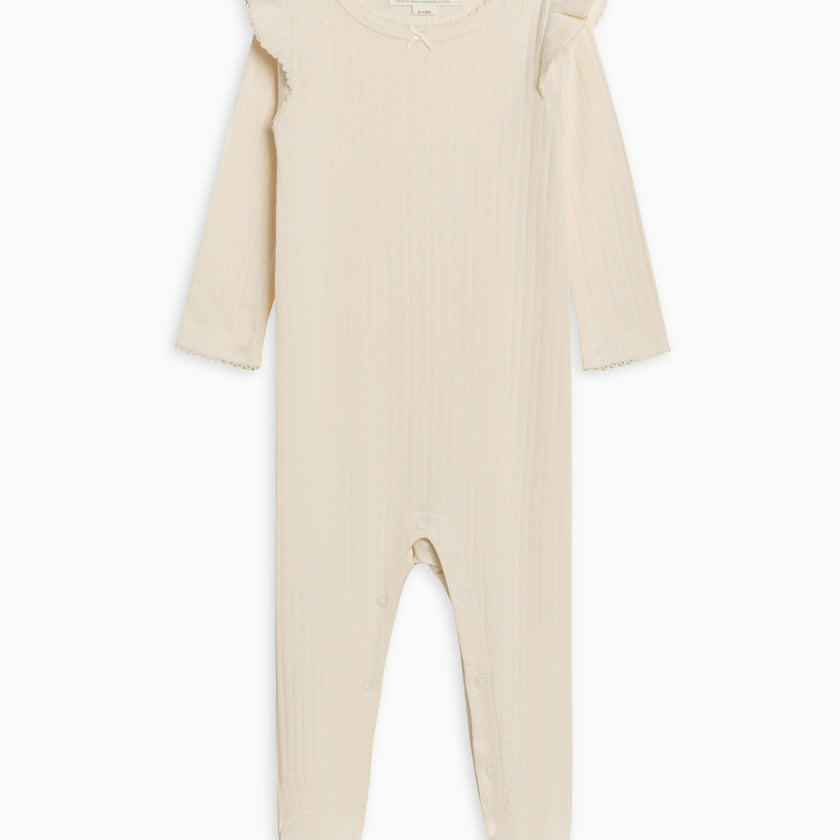 Addy Brushed Back Pointelle Flutter Sleeve Footed Romper