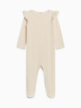 Addy Brushed Back Pointelle Flutter Sleeve Footed Romper