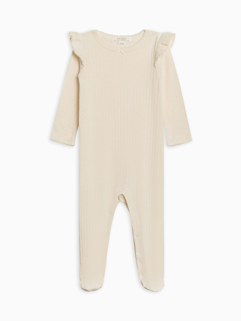 Addy Brushed Back Pointelle Flutter Sleeve Footed Romper