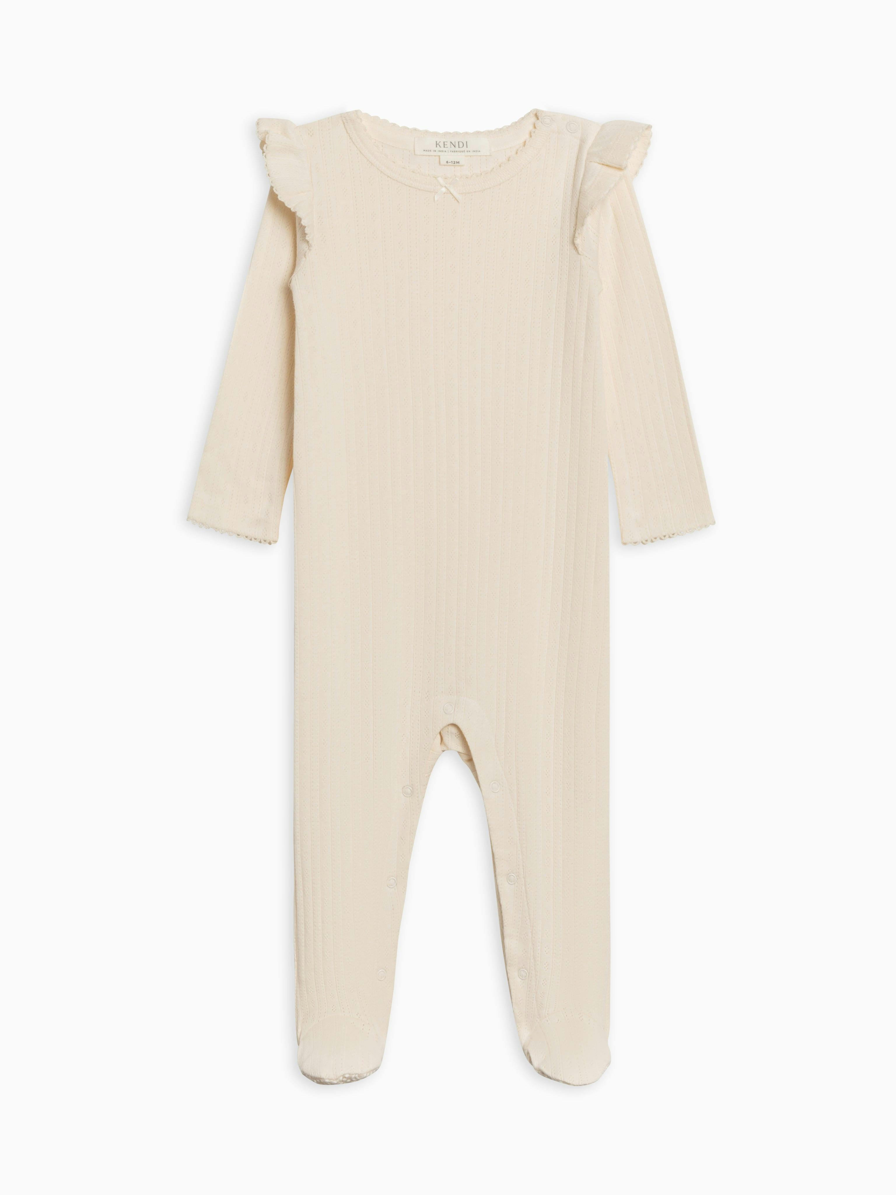 Addy Brushed Back Pointelle Flutter Sleeve Footed Romper
